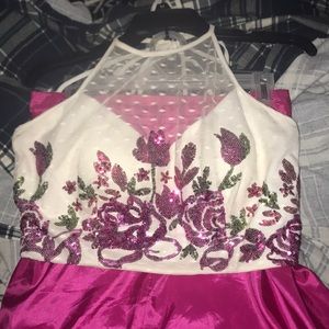 2 piece pink prom dress